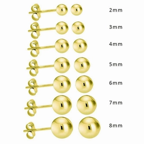 14E00003. - 14 Karat Yellow Gold Push Backing Bead Stud Earring