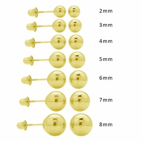 14E00009. - 14 Karat Yellow Gold Screw Backing Bead Stud Earring