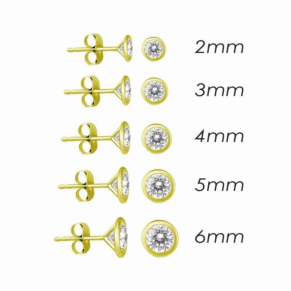 14E00014. - 14 Karat Yellow Gold Push Back Bezel Round CZ Stud Earring