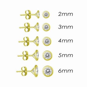 14E00014. - 14 Karat Yellow Gold Push Back Bezel Round CZ Stud Earring