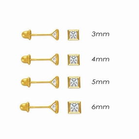 14E00015. - 14 Karat Yellow Gold Screw Back Bezel Square CZ Stud Earring