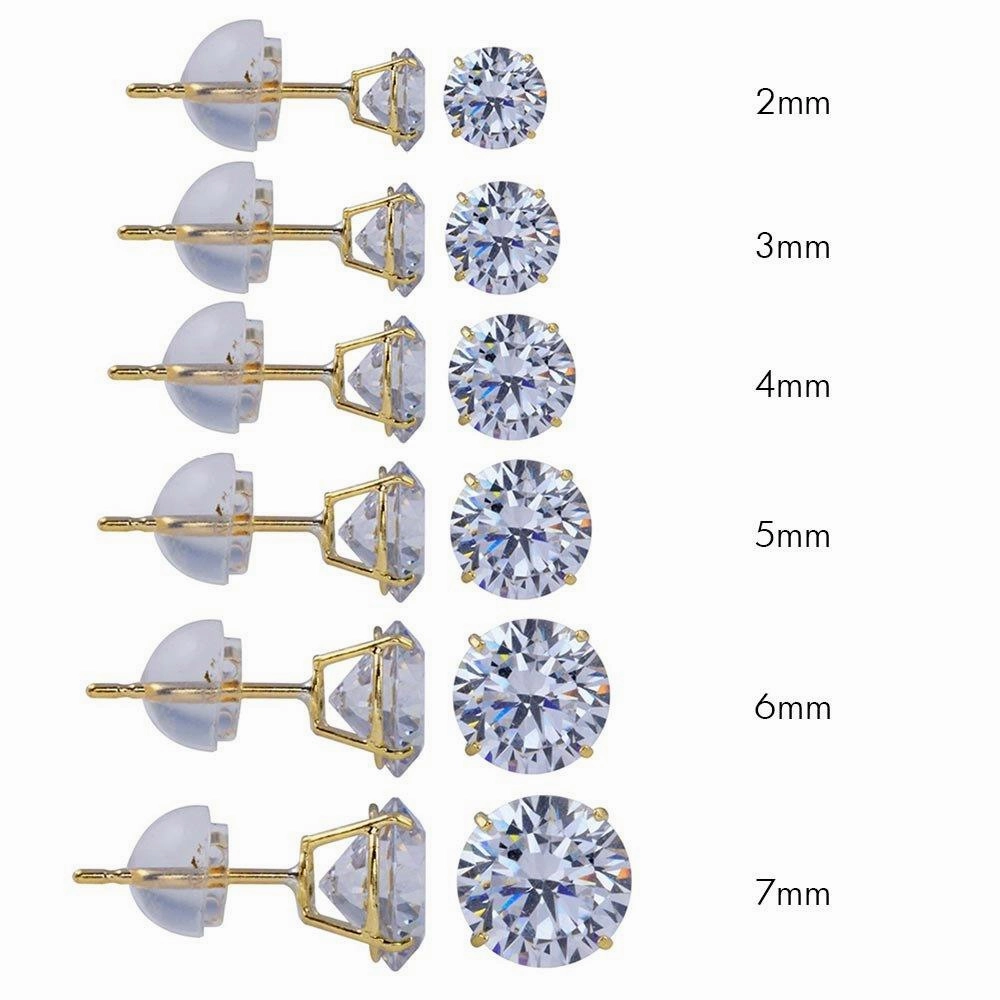 14E00017. - 14 Karat Yellow Gold Round Silicone Backing CZ Stud Earring