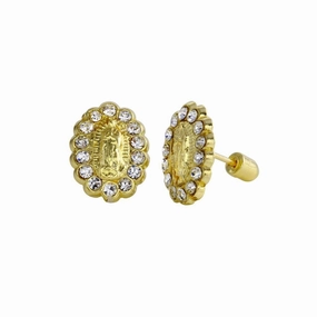 14E00026. - 14 Karat Yellow Mother Mary CZ Screw Back Stud Earring