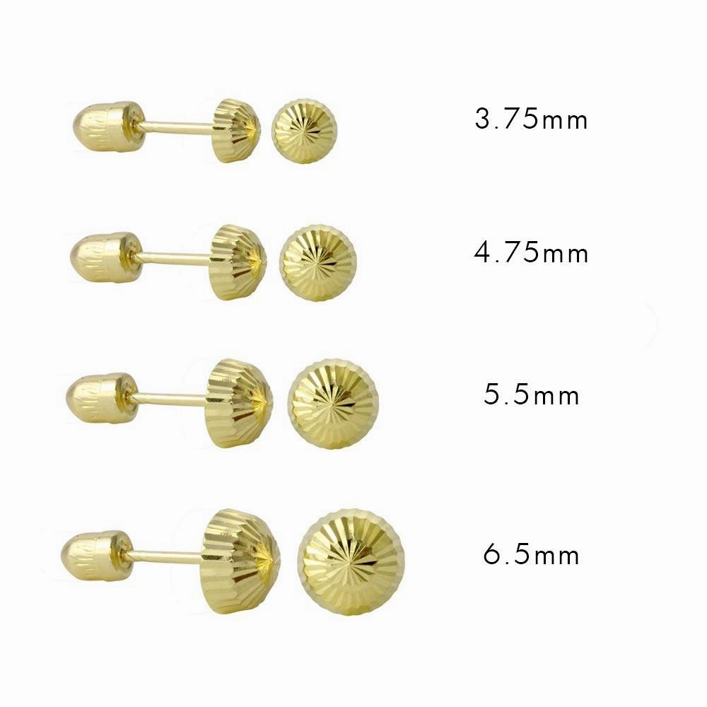 14E00028. - 14 Karat Yellow Gold Diamond Cut Half Ball Screw Back Stud Earring
