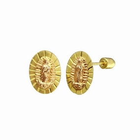 14E00042. - 14 Karat Yellow & Rose Gold DC Lady Guadalupe Screw Back Stud Earring