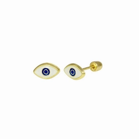 14E00059. - 14 Karat Yellow Gold Evil Eye Black CZ Screw Back Stud Earring