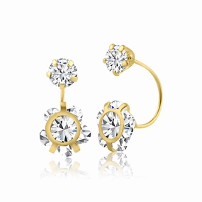 14E00176. - 14 Karat Yellow Gold Flower Front and Back Earring