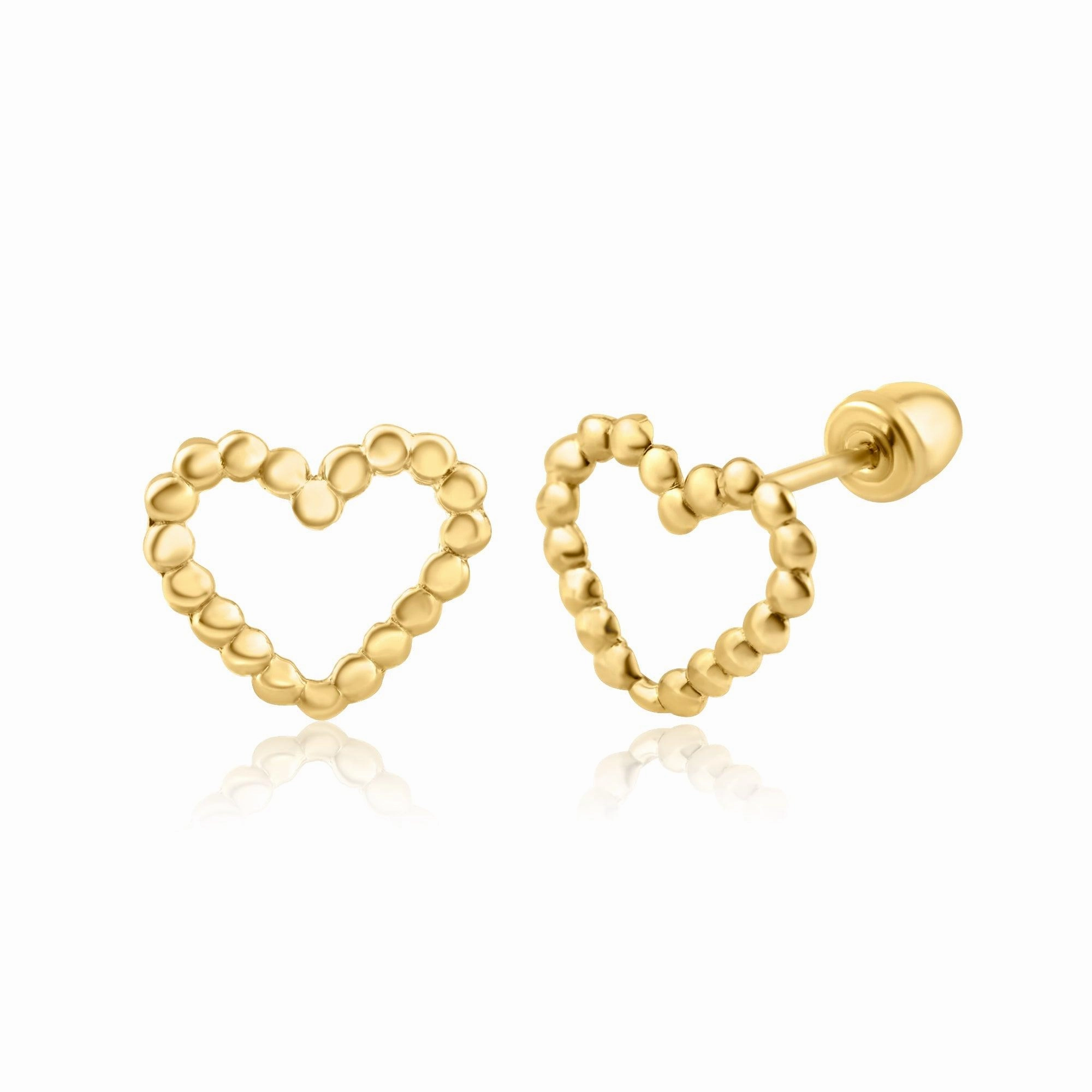 14E00276. - 14 Karat Yellow Gold Heart  Screw Back Earring