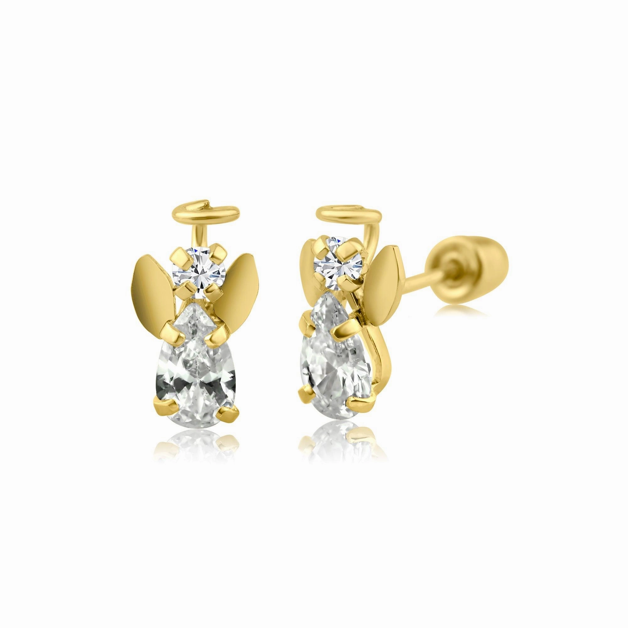 14E00279. - 14 Karat Yellow Gold Angel CZ Screw Back Earring