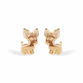 14E00438. - 14 Karat Chihuahua Screw Back Earrings