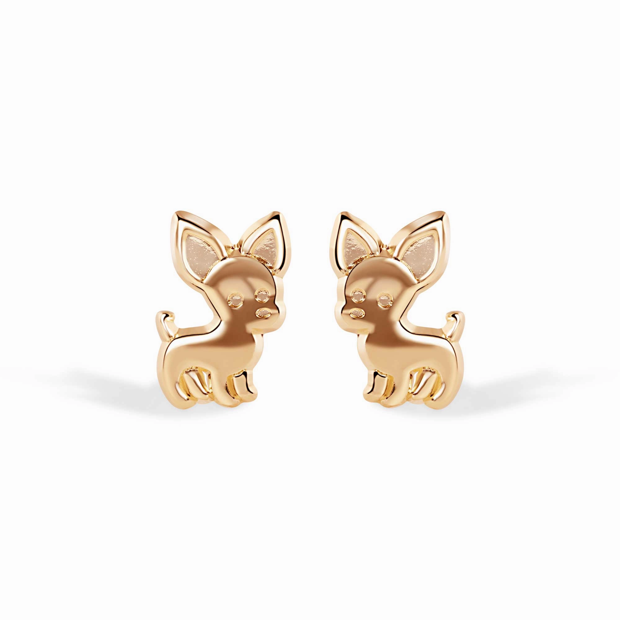 14E00438. - 14 Karat Chihuahua Screw Back Earrings