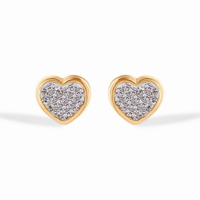 14E00440. - 14 Karat Heart Clear CZ Screw Back Earrings
