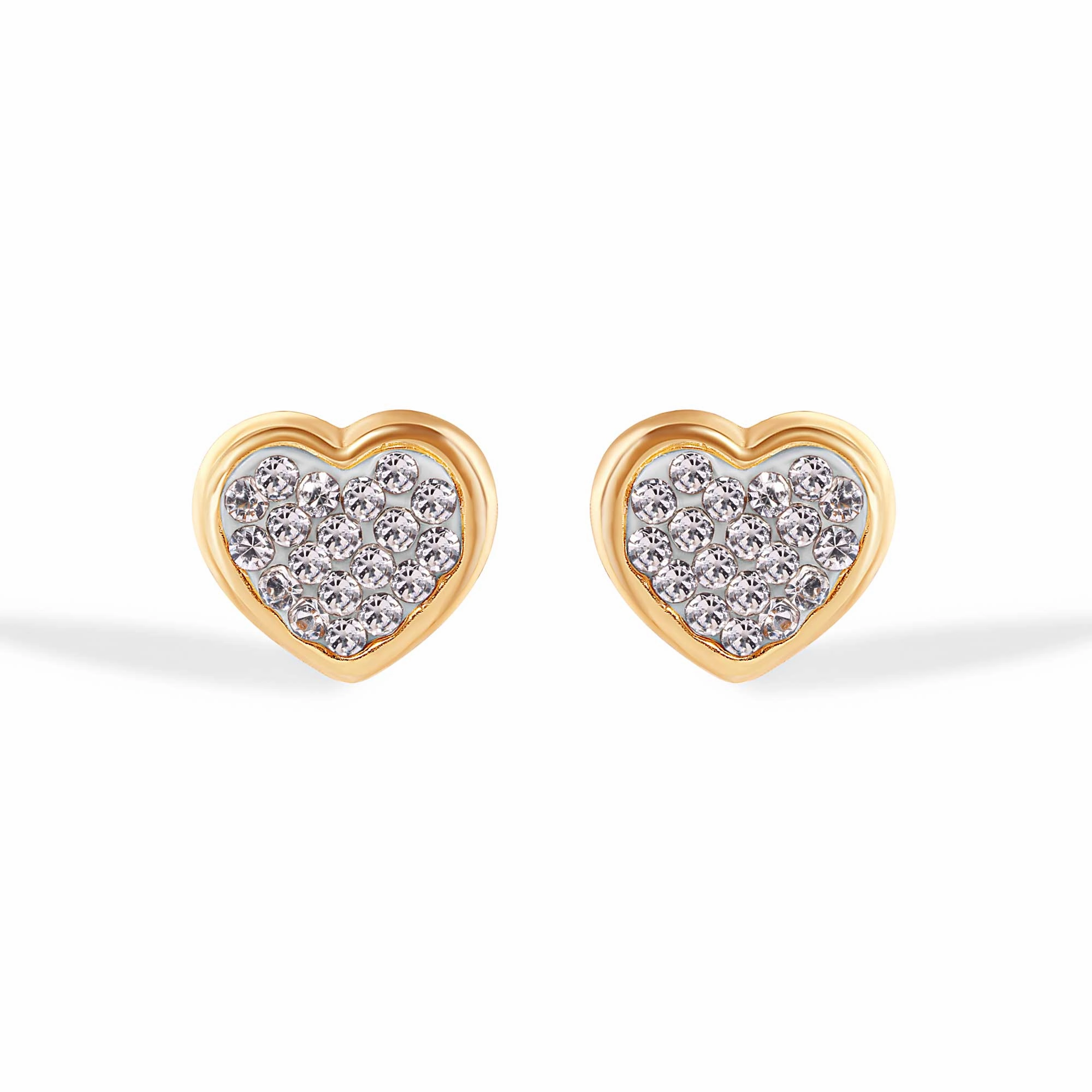 14E00440. - 14 Karat Heart Clear CZ Screw Back Earrings