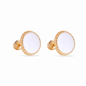 14E00448-WHITE - 14 Karat White Circular Enamel 8.3mm Screw Back Earrings