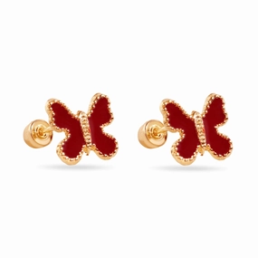 14E00449-RED - 14 Karat Red Butterfly Enamel 8mm Screw Back Earrings