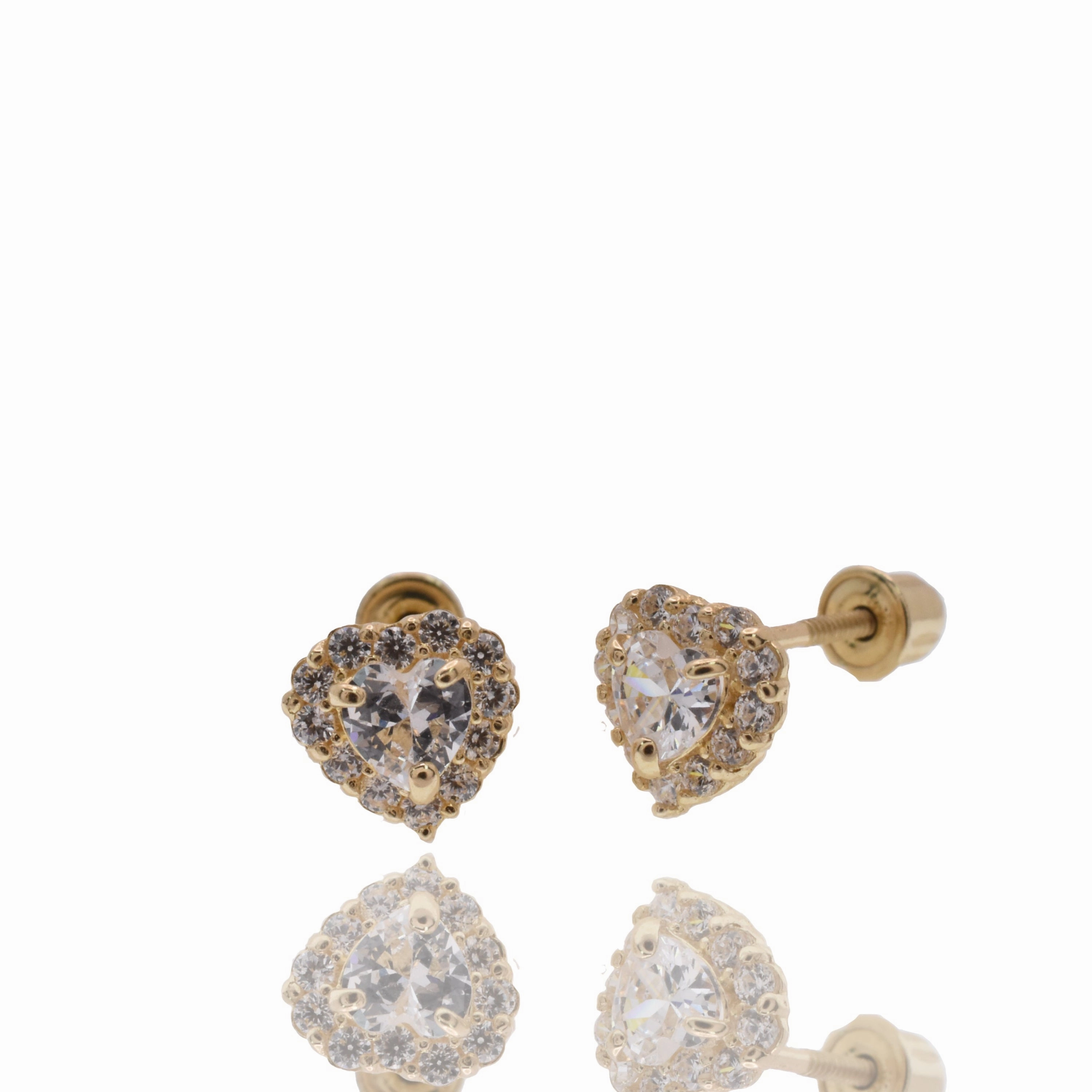 14E00469 - 14 Karat Yellow Gold Heart Clear CZ 5.5mm Screw Back Earring