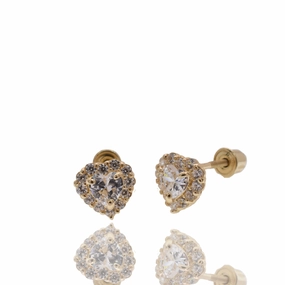 14E00469 - 14 Karat Yellow Gold Heart Clear CZ 5.5mm Screw Back Earring