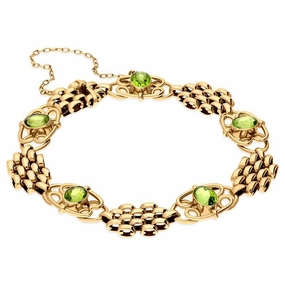 15ct Yellow Gold Peridot Oval Unique Fancy Link Bracelet D