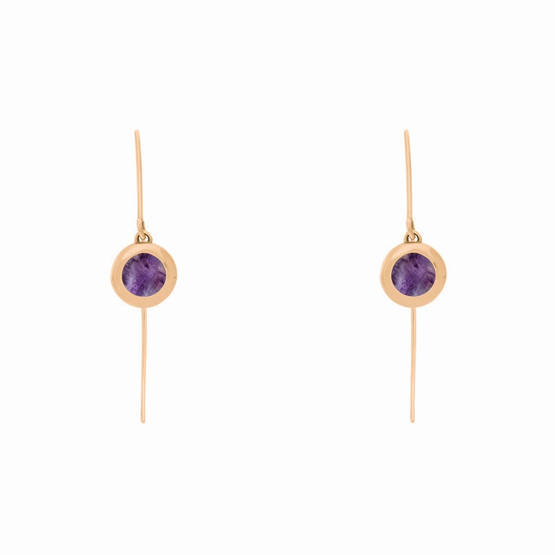 18ct Rose Gold Blue John Heart Disc Drop Earrings