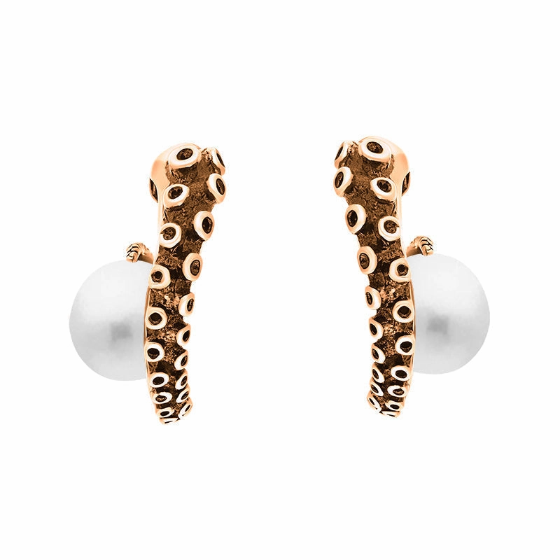 18ct Rose Gold Freshwater Pearl Tentacle Hoop Earrings