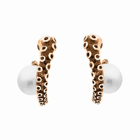 18ct Rose Gold Freshwater Pearl Tentacle Hoop Earrings