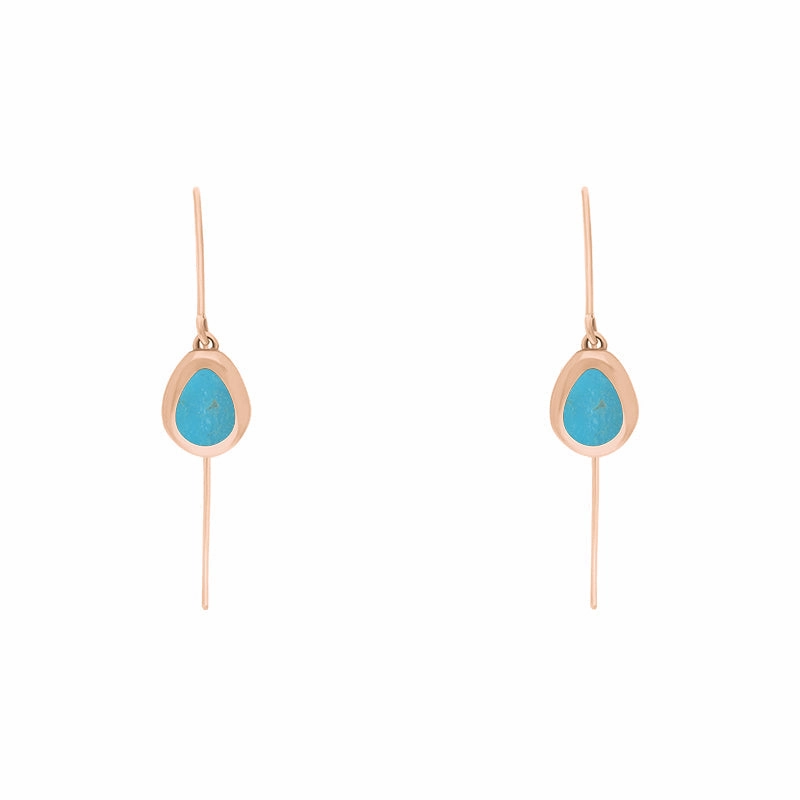18ct Rose Gold Turquoise Fleur De Lis Disc Drop Earrings