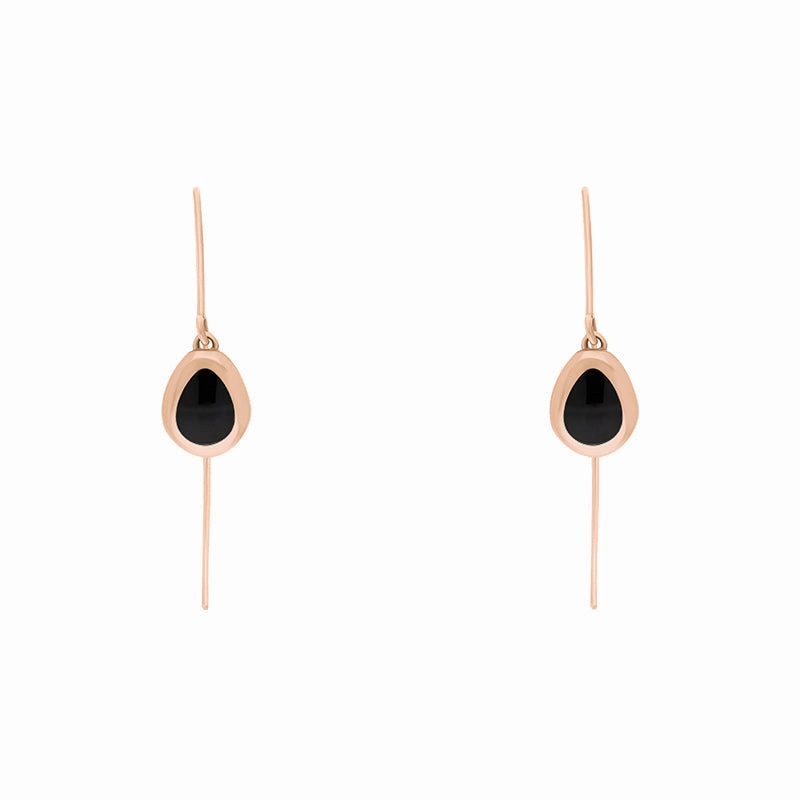 18ct Rose Gold Whitby Jet Cross Disc Drop Earrings