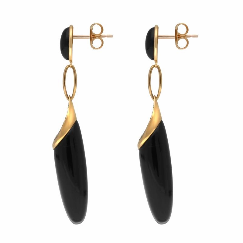 18ct Rose Gold Whitby Jet Diamond Torpedo Earrings
