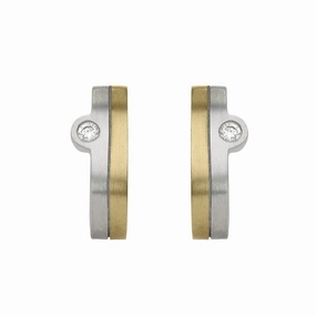 18ct White and Yellow Gold Diamond Satin Hoop Earrings