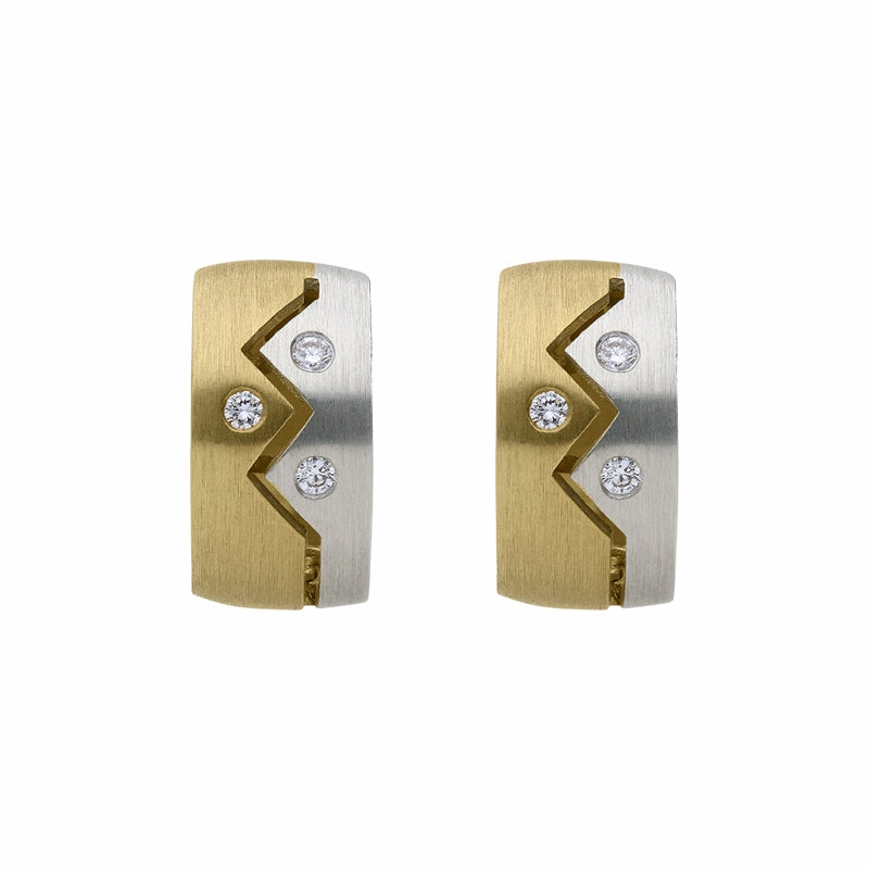 18ct White and Yellow Gold Diamond ZigZag Satin Hoop Earrings