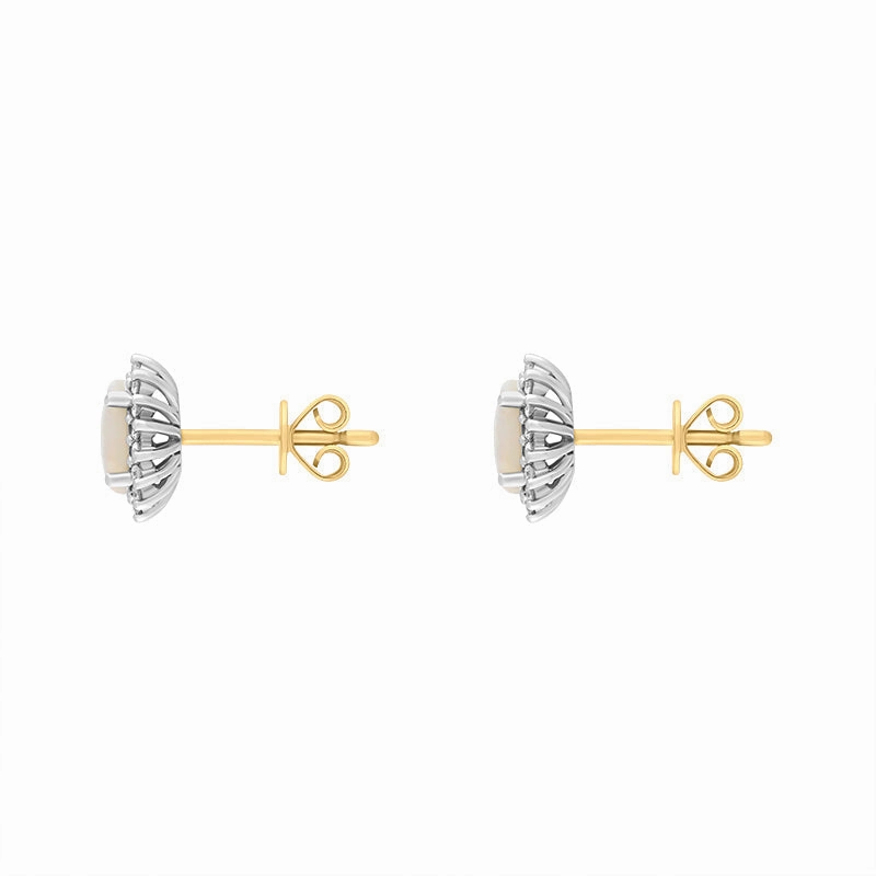 18ct White and Yellow Gold Opal Diamond Oval Cluster Stud Earrings