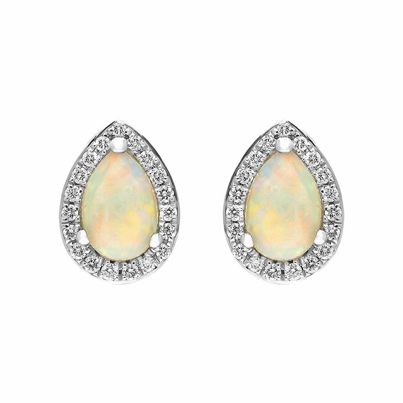 18ct White and Yellow Gold Opal Diamond Pear Cut Cluster Stud Earrings