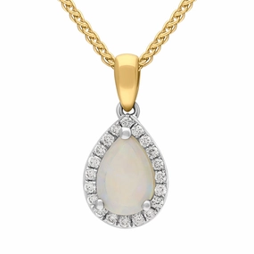 18ct White and Yellow Gold Opal Diamond Pear Drop Cluster Necklace