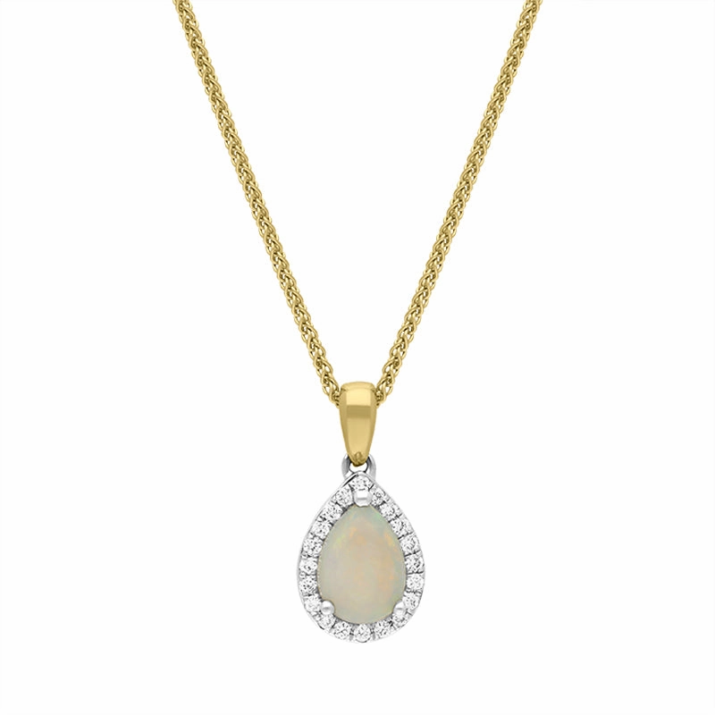 18ct White and Yellow Gold Opal Diamond Pear Drop Cluster Necklace