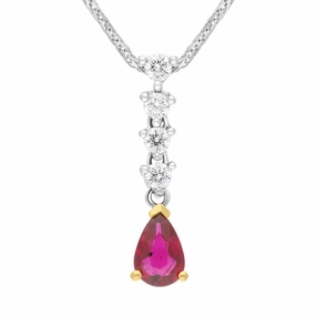 18ct White and Yellow Gold Ruby Diamond Drop Necklace