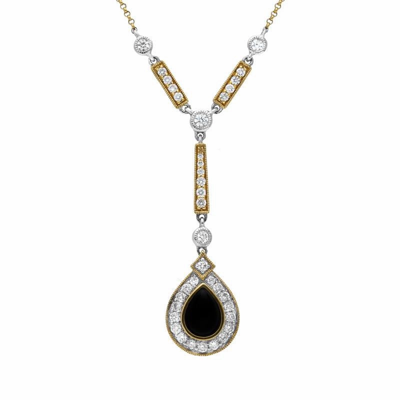 18ct White and Yellow Gold Whitby Jet 0.73ct Diamond Pear Drop Necklace