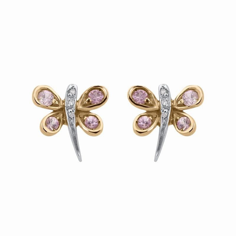 18ct White Gold 0.02ct Diamond Pink Sapphire Butterfly Earrings
