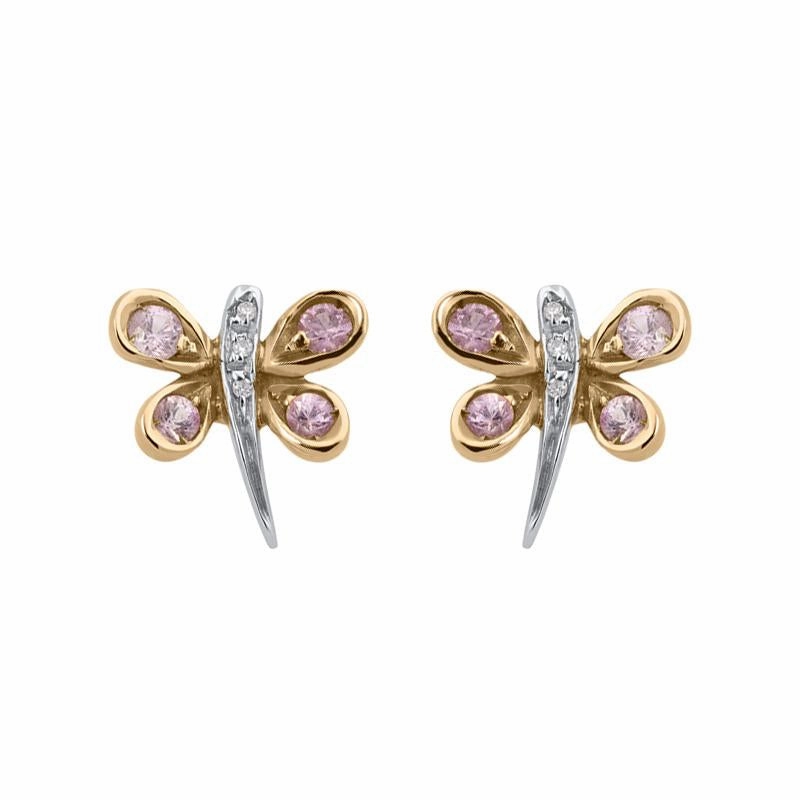 18ct White Gold 0.02ct Diamond Pink Sapphire Butterfly Earrings