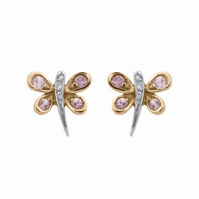 18ct White Gold 0.02ct Diamond Pink Sapphire Butterfly Earrings