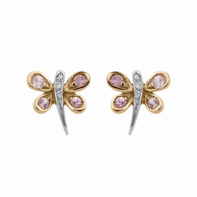 18ct White Gold 0.02ct Diamond Pink Sapphire Butterfly Earrings