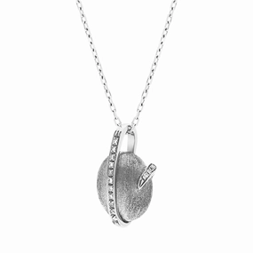 18ct White Gold 0.04ct Diamond Swirl Brushed Ball Necklace D