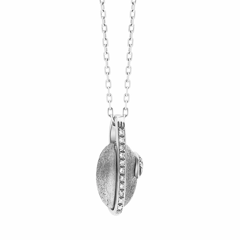 18ct White Gold 0.04ct Diamond Swirl Brushed Ball Necklace D