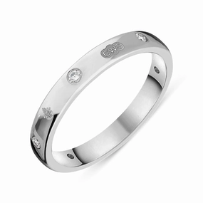 18ct White Gold 0.12ct Diamond Queen's Jubilee Hallmark 3mm Ring D