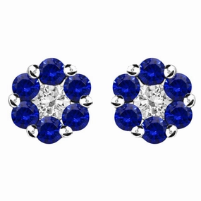 18ct White Gold 0.13ct Diamond 0.41ct Sapphire Cluster Earrings