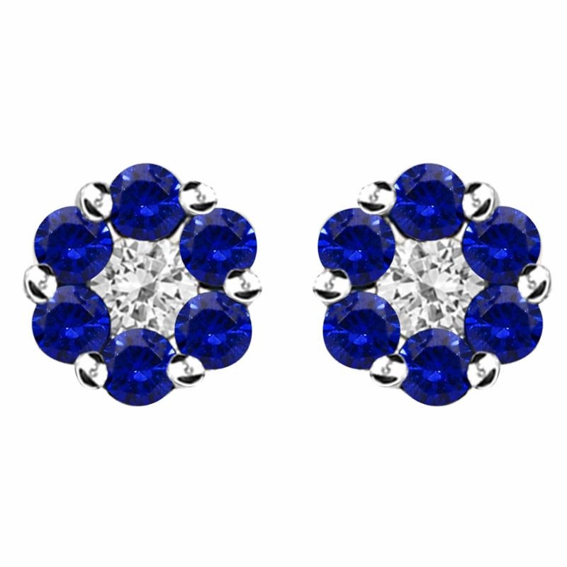 18ct White Gold 0.13ct Diamond 0.41ct Sapphire Cluster Earrings
