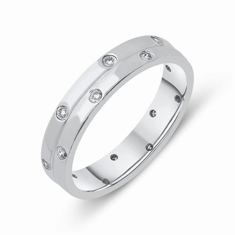18ct White Gold 0.16ct Diamond 4mm Double Row Wedding Ring D
