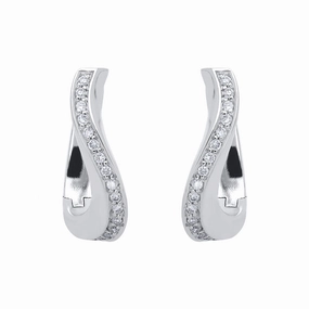 18ct White Gold 0.17ct Diamond Curved Hoop Earrings
