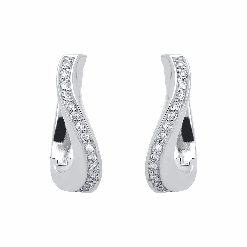 18ct White Gold 0.17ct Diamond Curved Hoop Earrings
