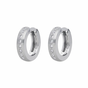 18ct White Gold 0.19ct Diamond Brilliant Cut Satin Hoop Earrings
