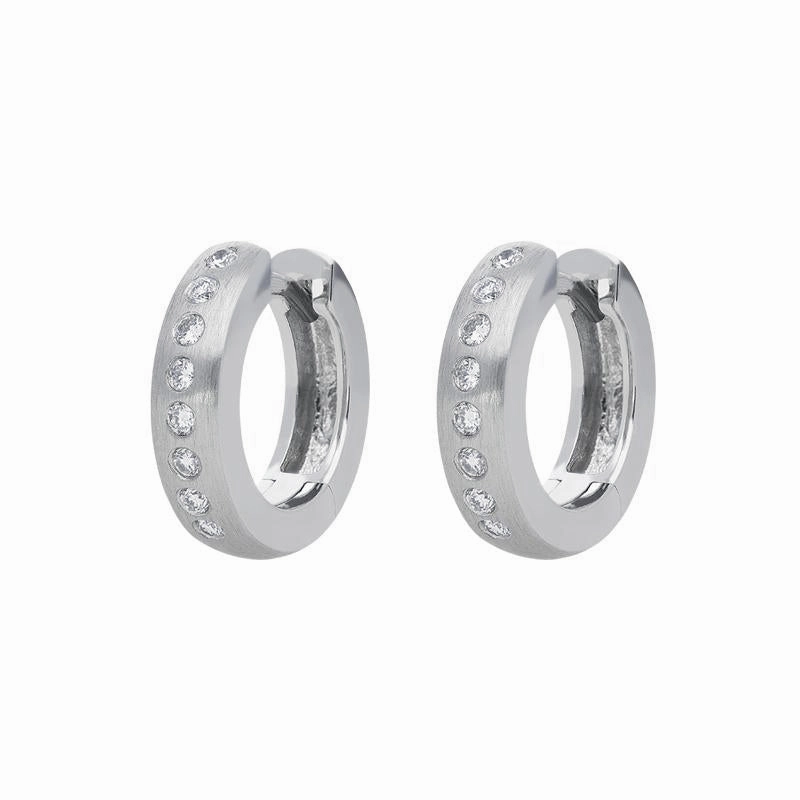 18ct White Gold 0.19ct Diamond Brilliant Cut Satin Hoop Earrings